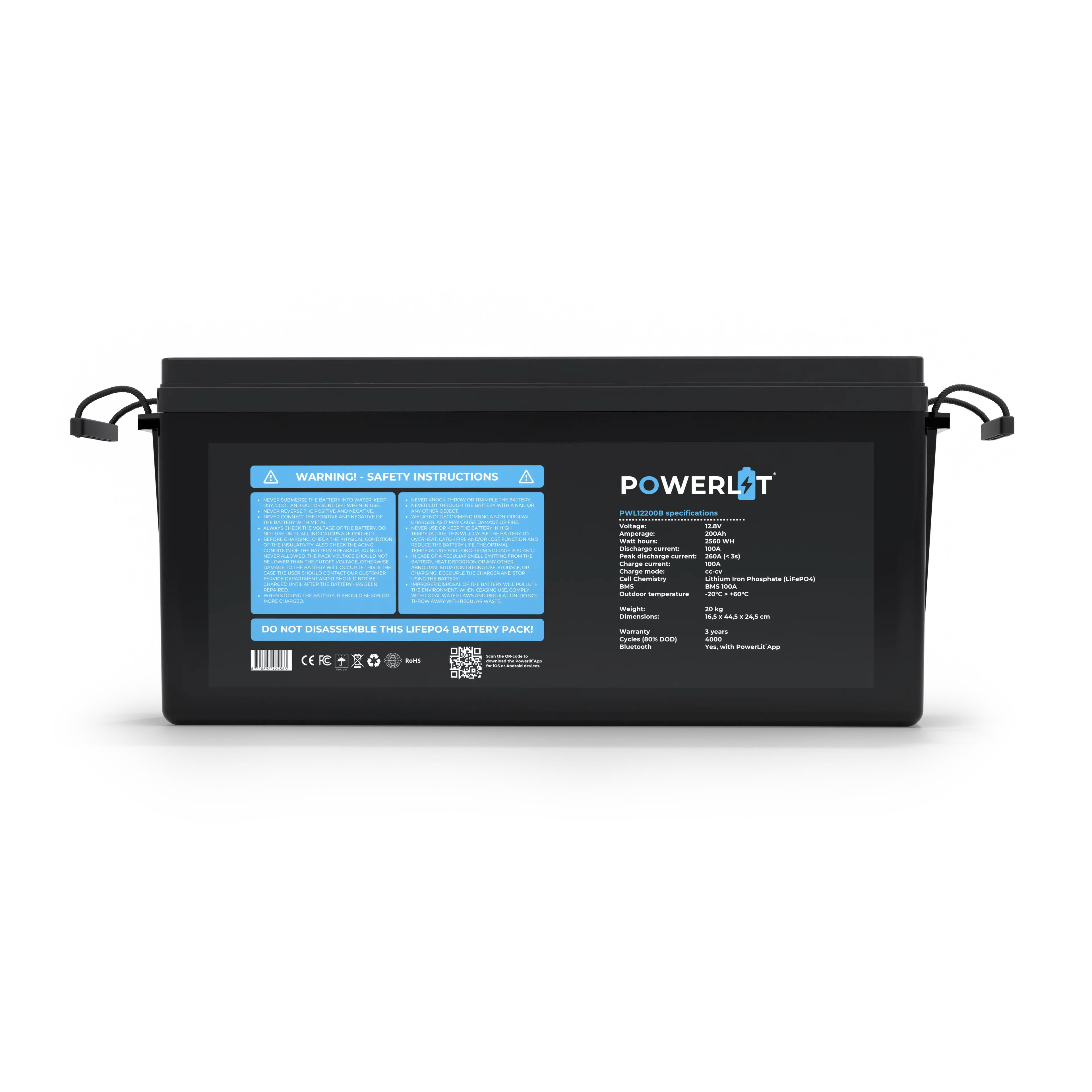 PWL12200B – 12,8V 200Ah LiFePO4 accu