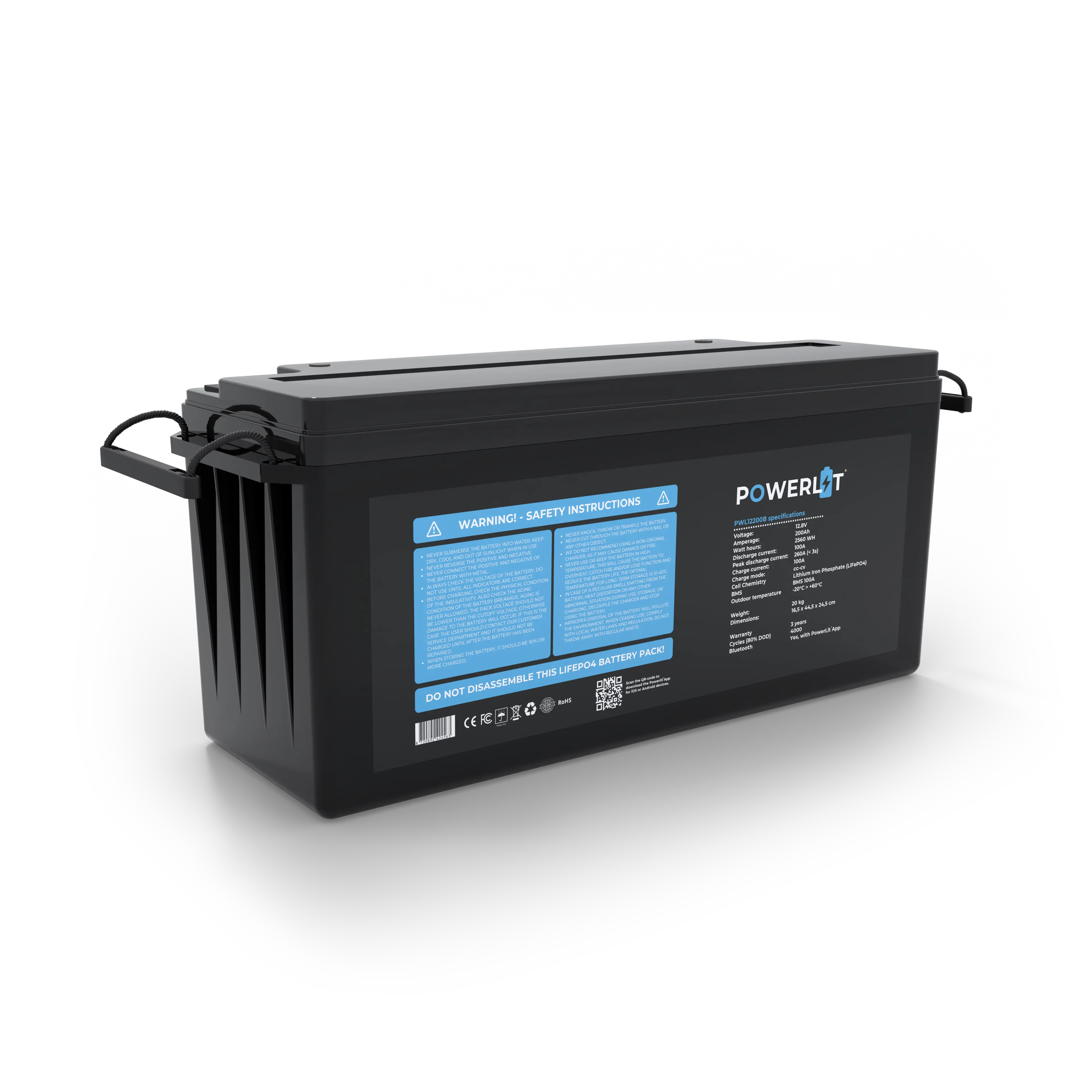 PWL12200B – 12,8V 200Ah LiFePO4 accu