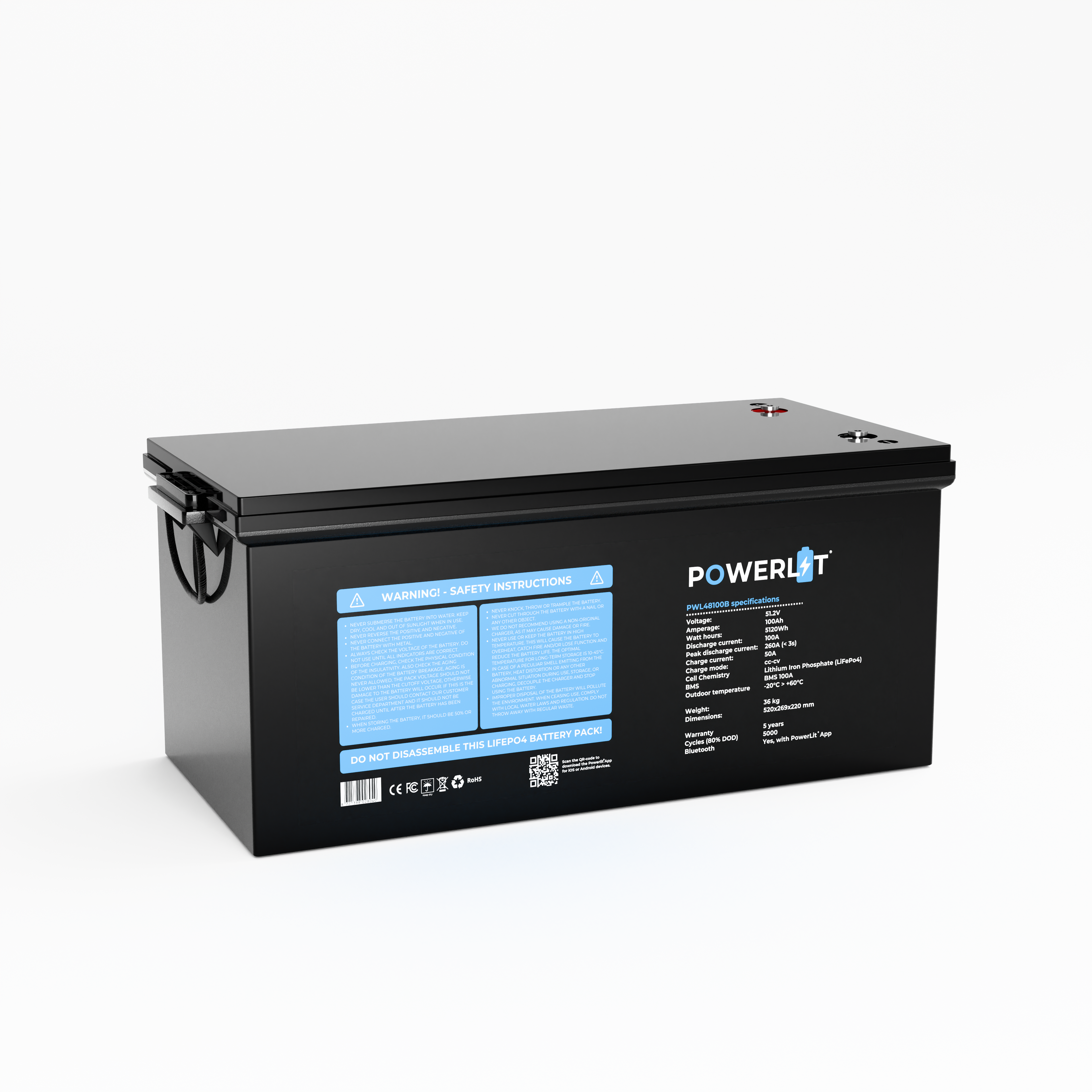 PWL48100B – 51,2V 100Ah LiFePO4 accu