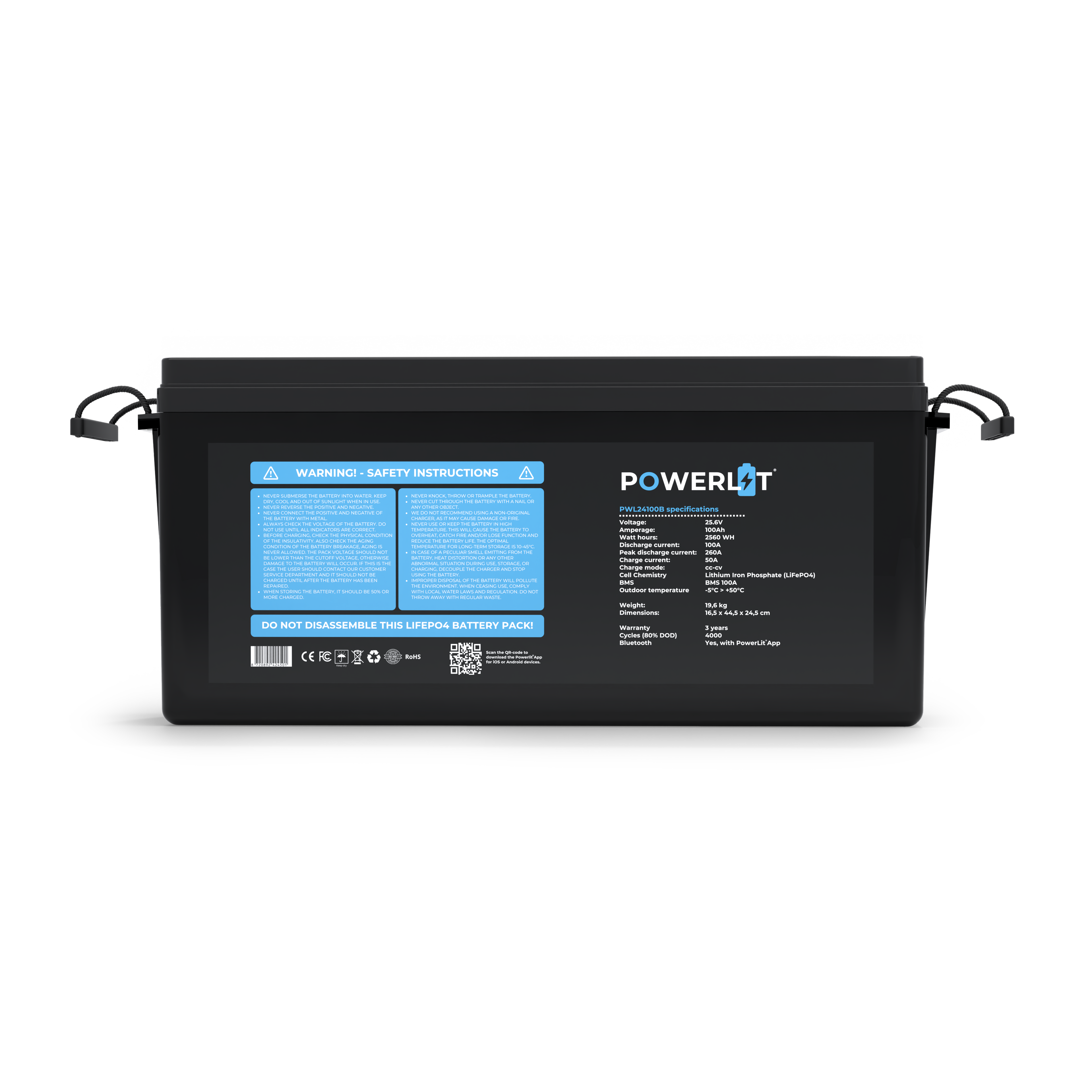PWL24100B – 25,6V 100Ah LiFePO4 accu