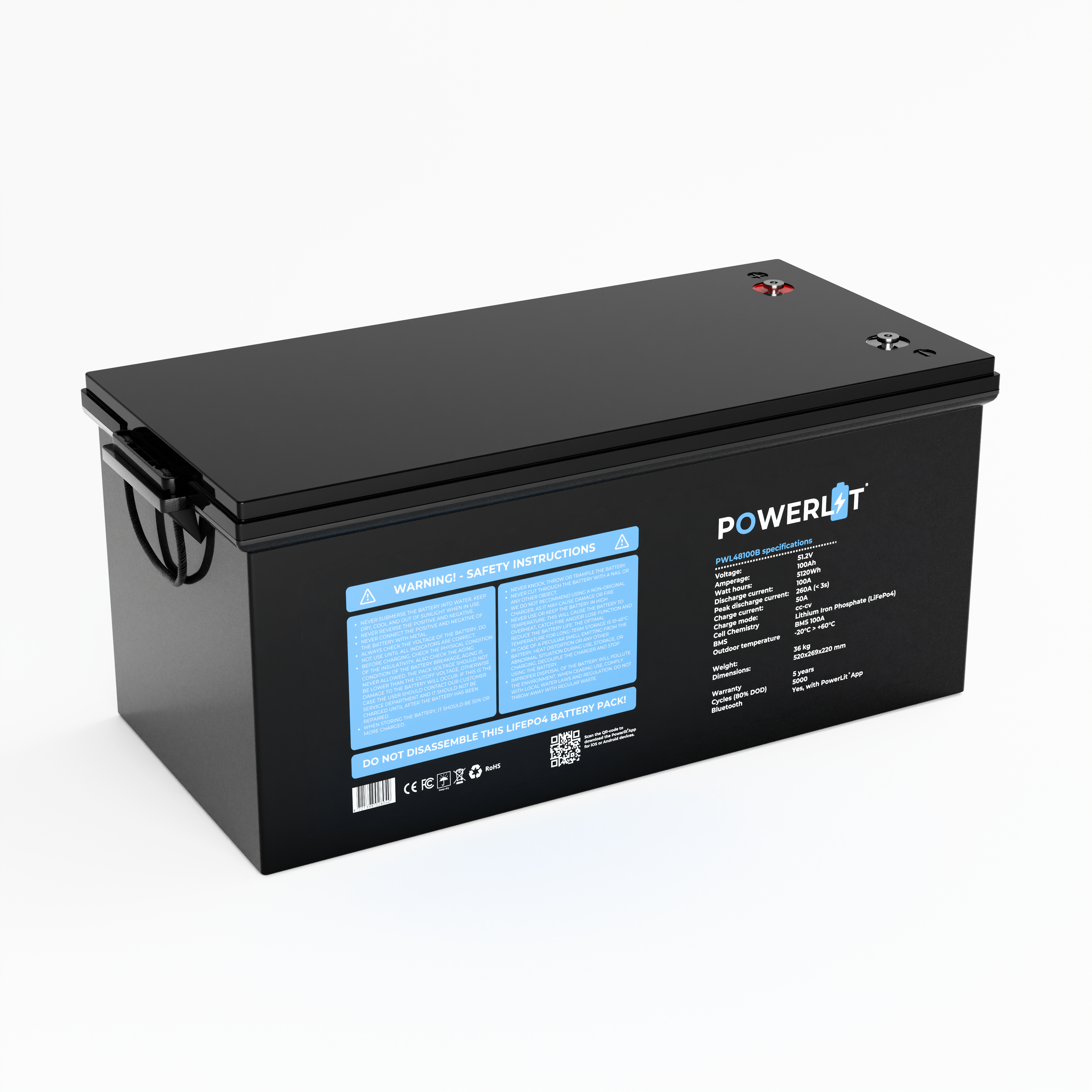 PWL48100B – 51,2V 100Ah LiFePO4 accu