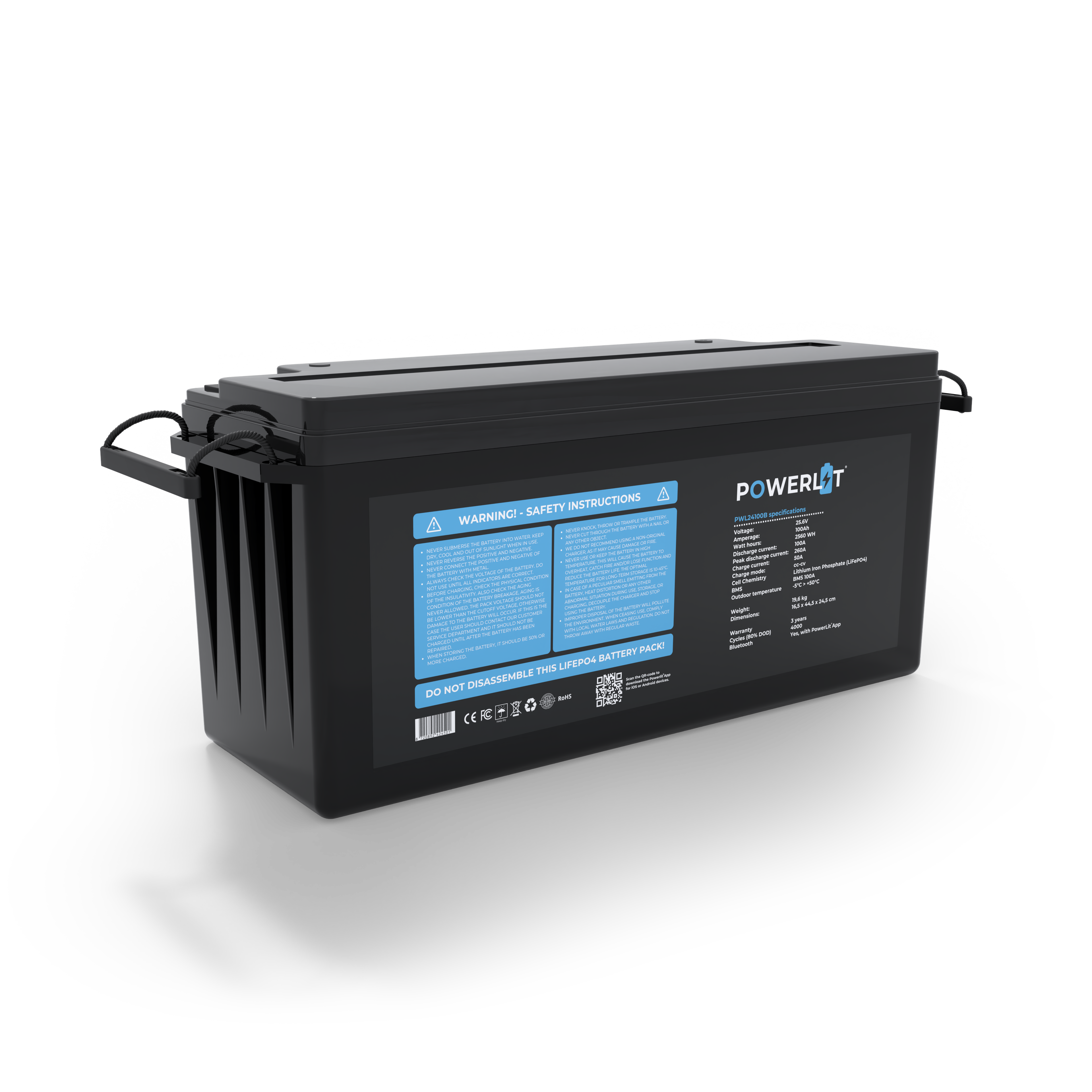 PWL24100B – 25,6V 100Ah LiFePO4 accu